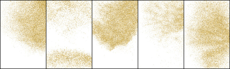 Gold glitter texture isolated on white. Golden wave of confetti. Yellow color sequins. Design elements. Set of decoration light patterns . Vector illustration collection.	