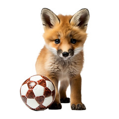 A fox with a football ball isolated on transparent or white background