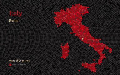 Italy Map with a capital of Rome Shown in a Mosaic Pattern