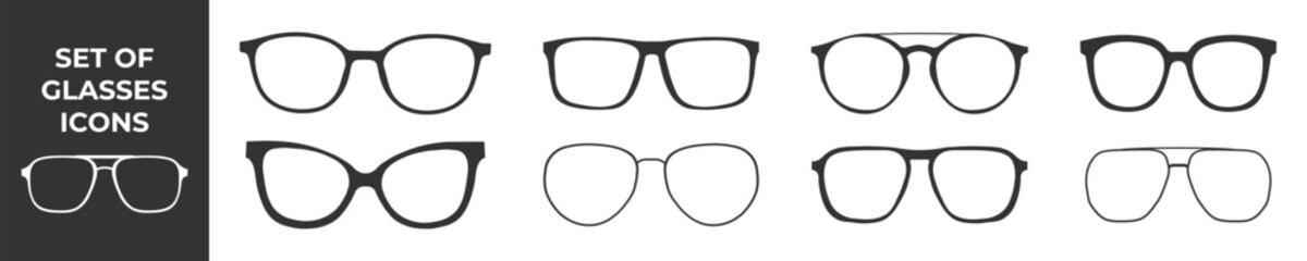 Set of glasses icon. Sunglasses icon set. Glasses icon collection. Vector illustration.