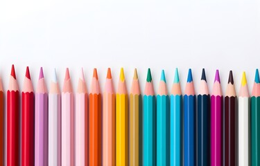 many colorful pencils on white background