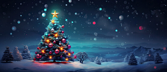 a colorful christmas tree with balls, baubles and snowflake christmas wallpapers