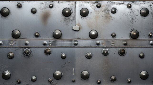 Vintage Airplane Metal Plate with Rivets and Bolts on Weathered Silver Abstract Background
