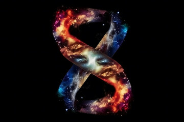 DNA structure Digital illustration in space colorful background. Neural network AI generated art