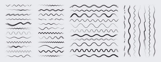 Set of various vector wavy line dividers - obrazy, fototapety, plakaty