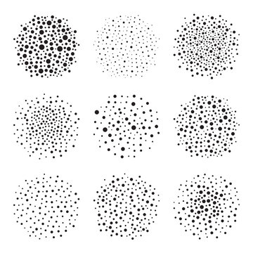 Abstract vector stipple circles brush stroke set