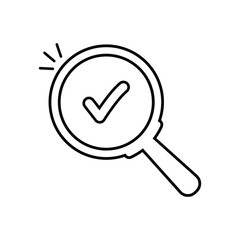 thin line abstract black magnifier with check mark. linear minimal trend modern simple stroke loupe logotype design web element isolated on white. concept of analysis tool and approve or accept