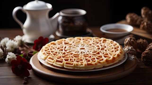 Baked Homemade Crispy Pizzelles in a Stack