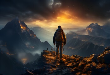 Mountain Journey, Overcoming Weaknesses, Self-Conquest, Sunset