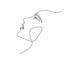 Continuous one line drawing of beautiful lady face. Pretty woman outline vector illustration. Editable stroke.