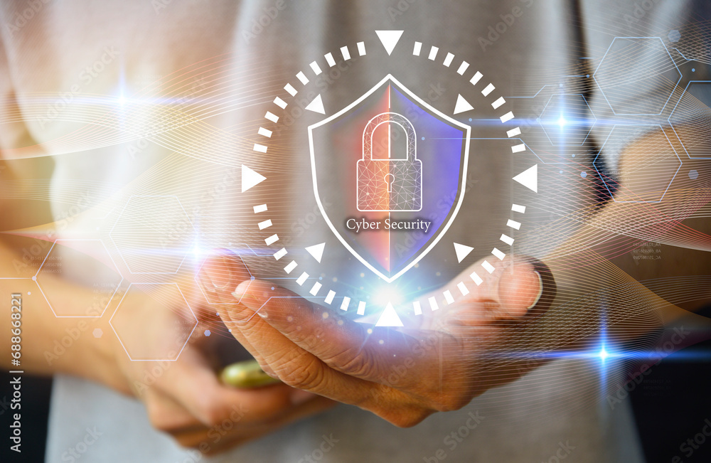Poster cybersecurity concept, user privacy security and encryption, secure internet access future technolog