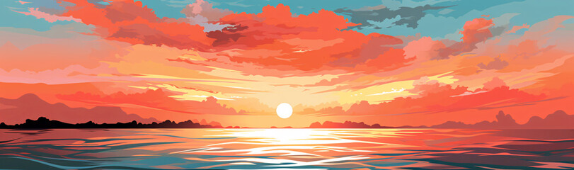 a header painting of a sunset horizon over the sea