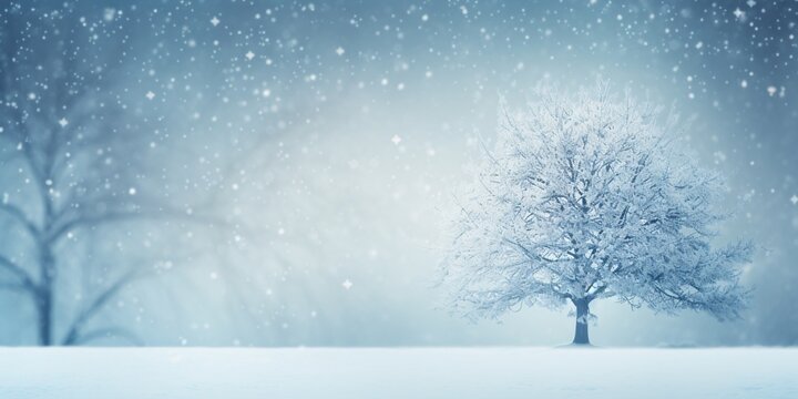 snowy background with a tree in the snow, christmas tree background