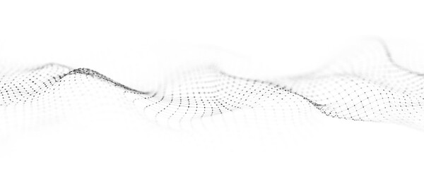 Digital dynamic wave of particles and lines. Abstract white futuristic background. Big data visualization. 3D rendering.