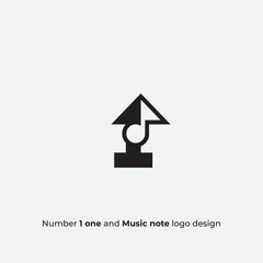 Number 1 One and Music note logo design minimal and clean