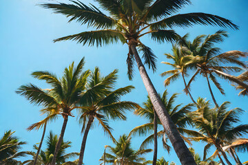 Fototapeta na wymiar Blue Sky and Palm Trees on a Relaxing Beach