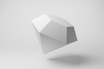 White diamond floating in mid air on white background in monochrome and minimalism. Illustration of the concept of luxurious accessories