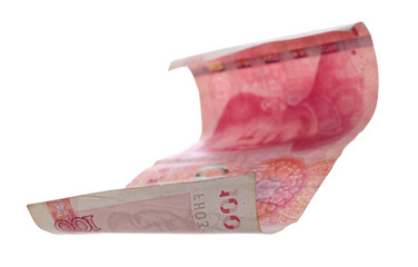 Hundred yuan bill fly, Chinese money, rmb isolated on white, clipping path