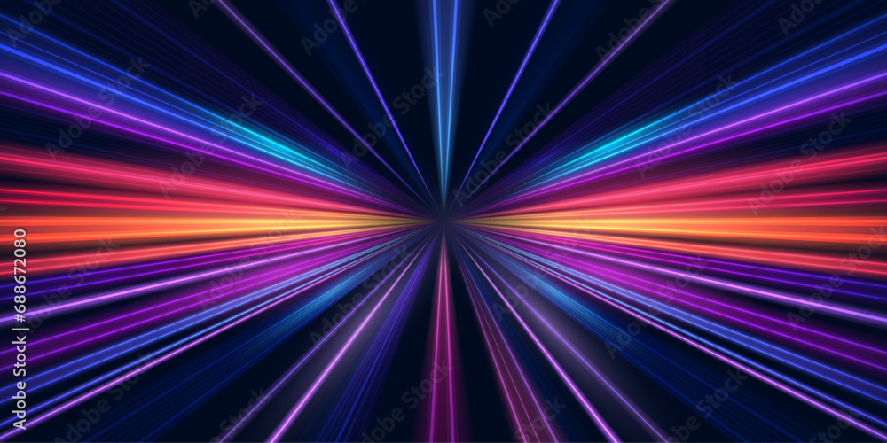 Aufkleber Modern abstract high-speed light trails effect on dark background. Futuristic dynamic movement technology concept. Velocity pattern for banner or poster design background.Vector eps10.