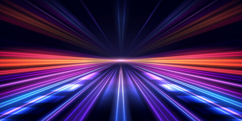 Modern abstract high-speed light trails effect on dark background. Futuristic dynamic movement concept. Speed road, velocity pattern for banner or poster design background.Vector eps10.