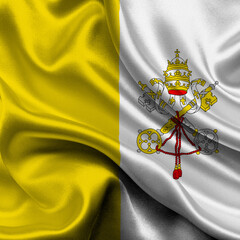 High detailed flag of Vatican City. National Vatican City flag. Europe. 3D illustration. - obrazy, fototapety, plakaty