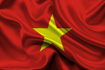 High detailed flag of Vietnam. National Vietnam flag. Asia. 3D illustration.