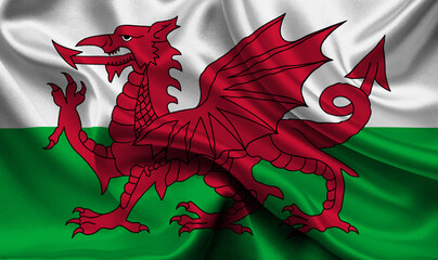 High detailed flag of Wales. National Wales flag. Europe. 3D illustration.