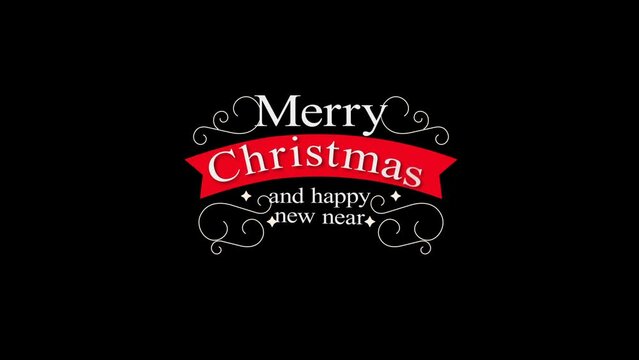 Merry Christmas and Happy New Year greeting message 
bouncing text animation in english with red ribbon beautifull elements on transparent background