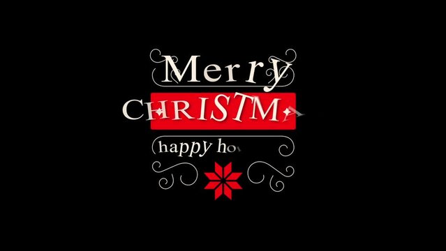 Merry Christmas and Happy New Year greeting message 
bouncing text animation in english with red ribbon beautifull elements on transparent background