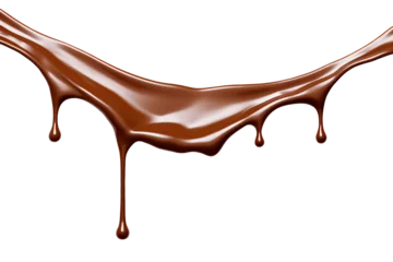 Zelfklevend Fotobehang Chocolate milk splash isolated on transparency background, nutrition liquid fluid element flowing wave explode, dripping brown choco with drops © WAN_ASSET