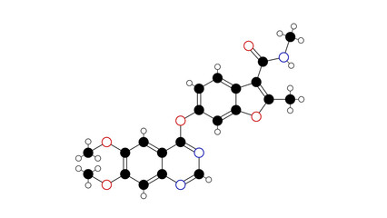 fruquintinib molecule, structural chemical formula, ball-and-stick model, isolated image kinase inhibitor
