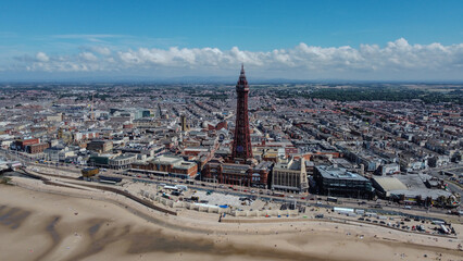 Blackpool is a seaside town in Lancashire, England. In the photo we can see Blackpool Tower. © DVS - Drone Visuals