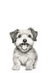 Drawing portrait of yorkshire dog isolated on white background, copy space for text