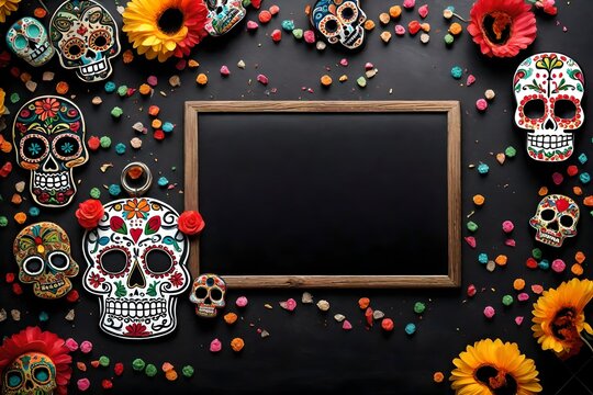 skull and crossbones on blackboard