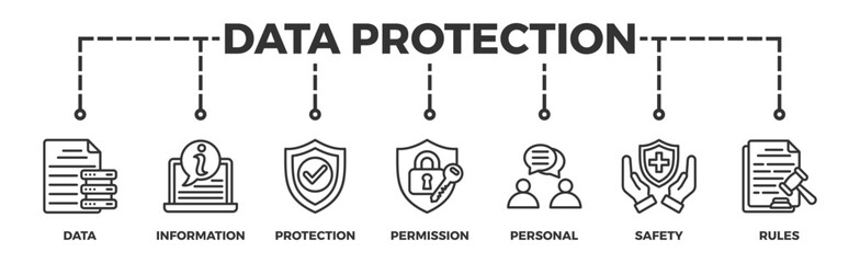 Data protection banner web icon vector illustration concept with icon of data, information, protection, permission, personal, safety and rules