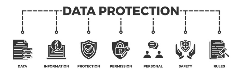 Data protection banner web icon vector illustration concept with icon of data, information, protection, permission, personal, safety and rules