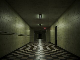 old dark scary green corridor