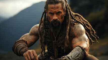 Powerful Haka Warrior: Traditional Pose by New Zealand Performer