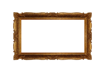 Wooden gilded picture frame isolated on white background