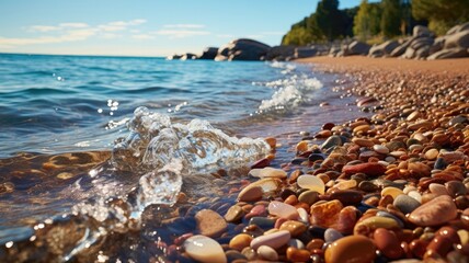 Gentle Waves on a Pebbled Beach. Generative ai.