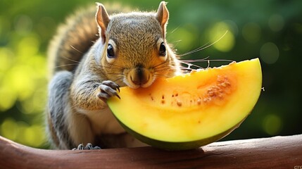 Squirrel filling its stomach with mango
