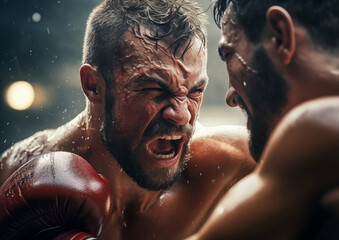 Boxers facial expressions close-up during boxing fight.