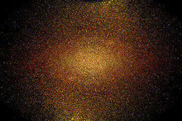 Fototapeta na wymiar Black dark orange golden red brown shiny glitter abstract background with space. Twinkling glow stars effect. Like outer space, night sky, universe. Rusty, rough surface, grain.