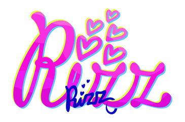 Rizz. Designation of charisma in a short word. Bright lettering with hearts.