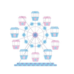 Christmas Carnival Winter Theme 3D, Ferris Wheel of a pastel color on a transparent background, Pastel Style. 3D Rendering