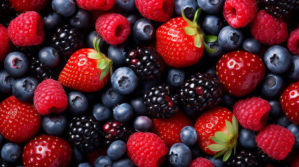 Directly above background of healthy mix berries close up.