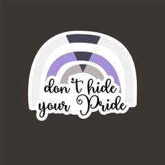 Obraz premium LGBTQ Pride Rainbow Flag Sticker with quote Dont hide your pride. LGBTQ Community Design. Stock Vector sexual identity pride flag