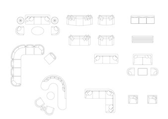 furniture icon interior plan view, top set vector. architecture house sofa line, home, outline, apartment, collection, isolated, layout, design, project, blueprint. 