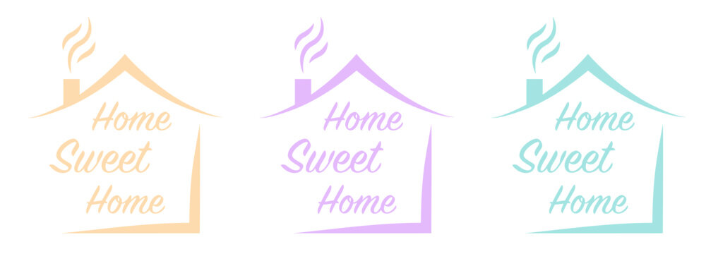 Fototapeta Home sweet home typographic poster. Printing handmade inscriptions. Vector illustration with house roof and chimney.