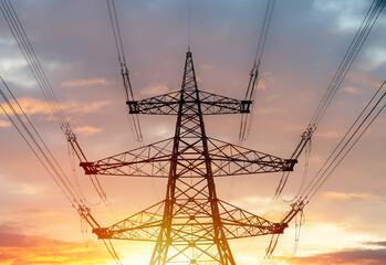 High voltage electric tower line pylon for distribution of electricity from powerstations to...